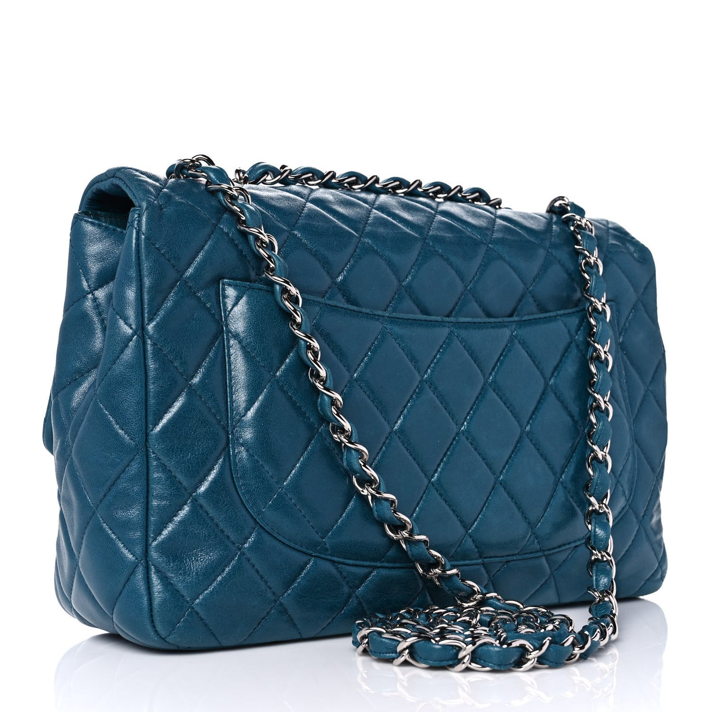 Lambskin Quilted Jumbo Single Flap Turquoise