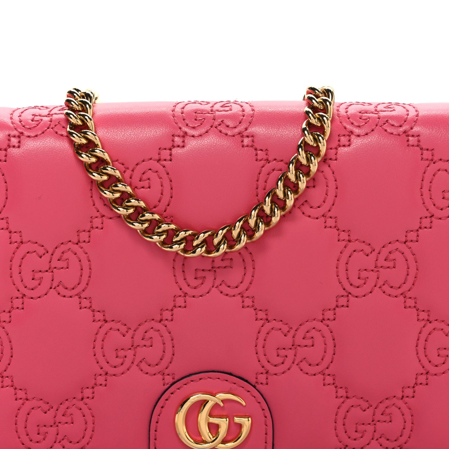 Calfskin GG Matelasse Chain Wallet Rhodamine Pink