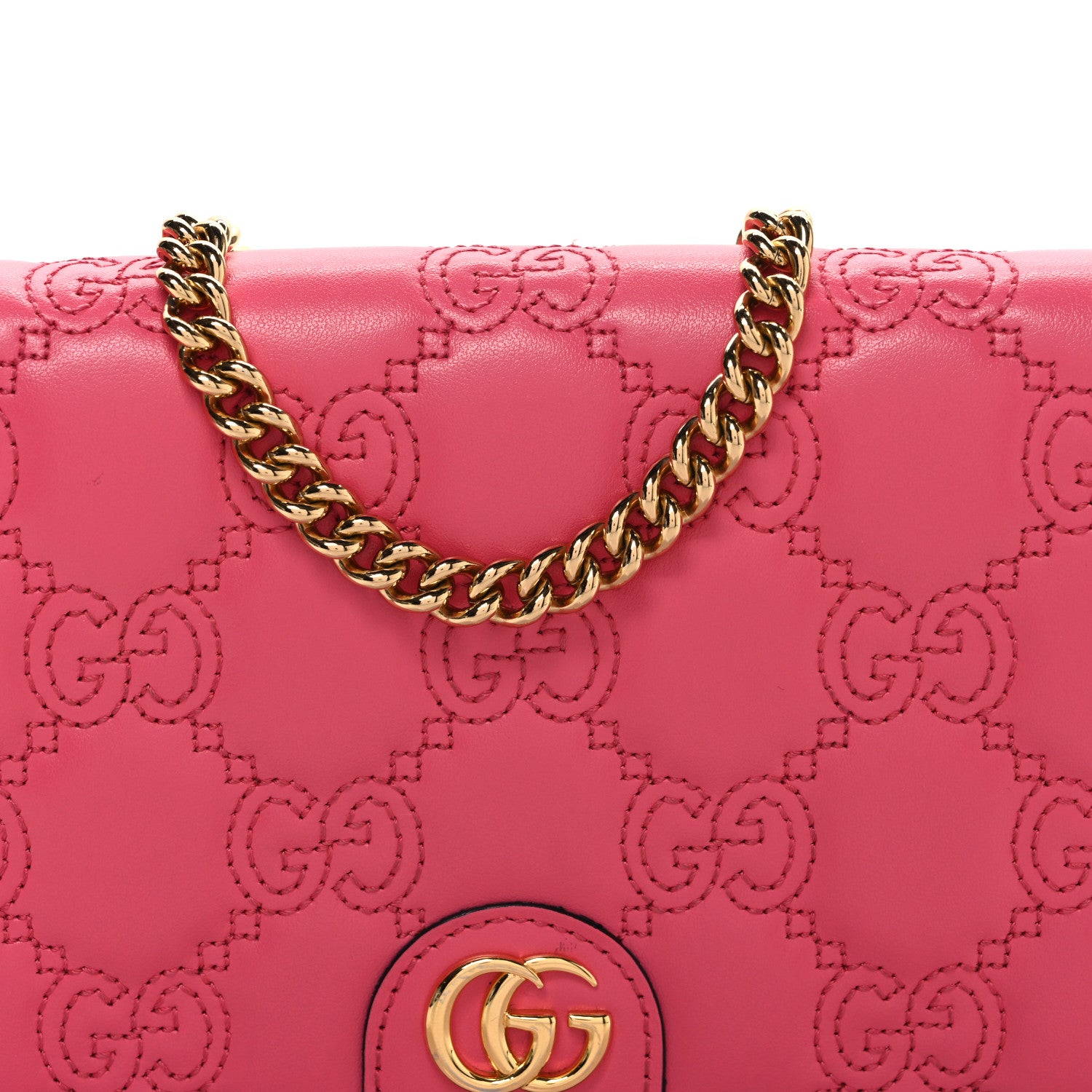 Gucci Calfskin GG Matelasse Chain Wallet Rhodamine Pink 7 of 11
