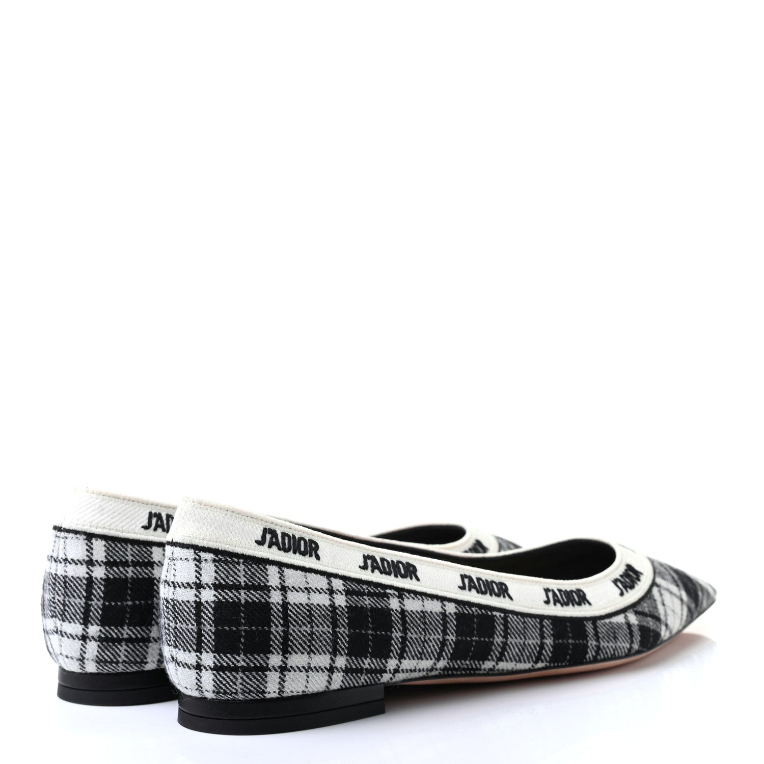 Christian Dior Canvas Tartan J'Adior Embroidered Ballet Flats 38 Black White 4 of 9