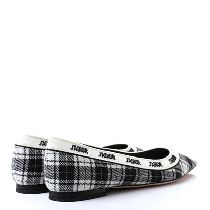 Christian Dior Canvas Tartan J'Adior Embroidered Ballet Flats 38 Black White 4 of 9