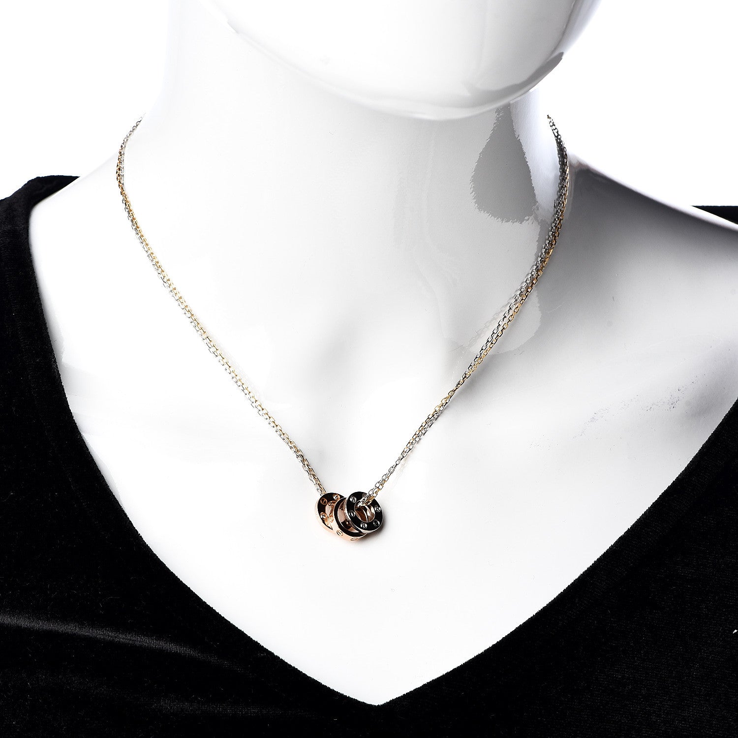 Cartier 18K White Pink Gold Diamond Three Ring LOVE Pendant Necklace 2 of 5