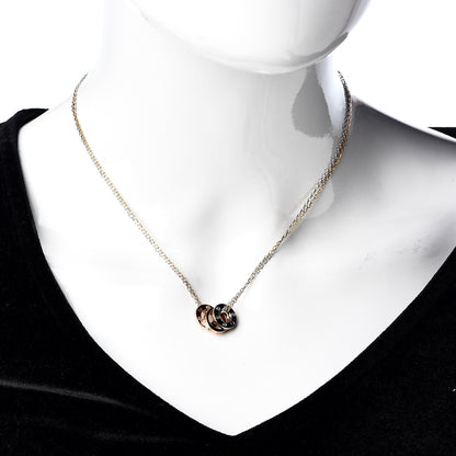 Cartier 18K White Pink Gold Diamond Three Ring LOVE Pendant Necklace 2 of 5