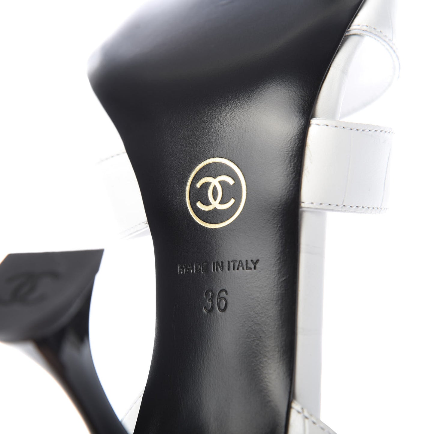 CHANELCalfskin Crocodile Embossed Sandals 36 White