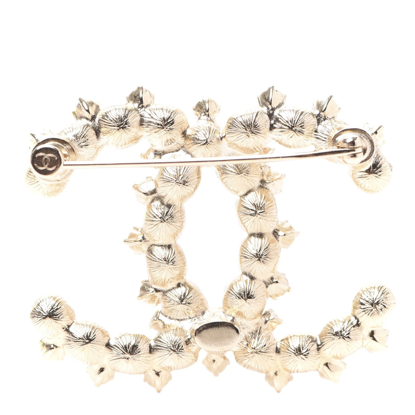 Pearl Crystal CC Brooch Gold