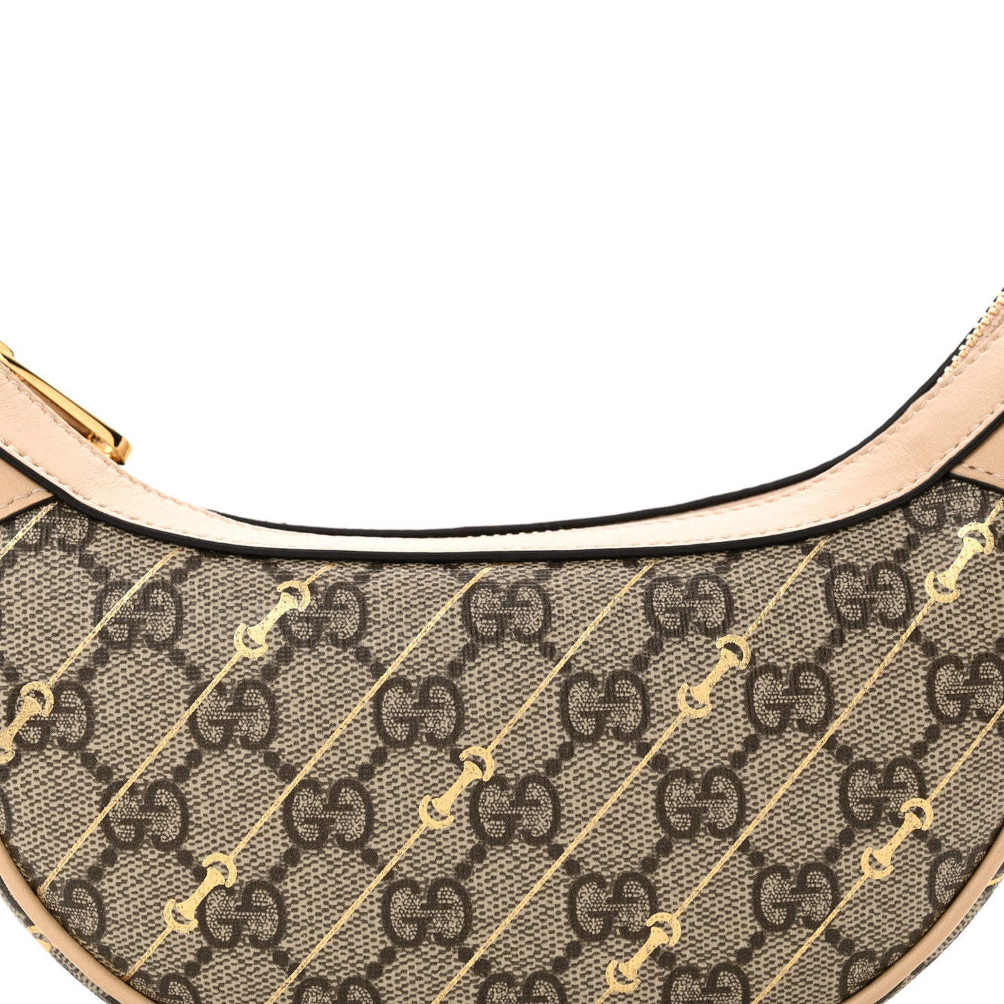 GG Supreme Monogram Calfskin Horsebit Print Mini Ophidia Half Moon Hobo Beige Ebony Light Pink