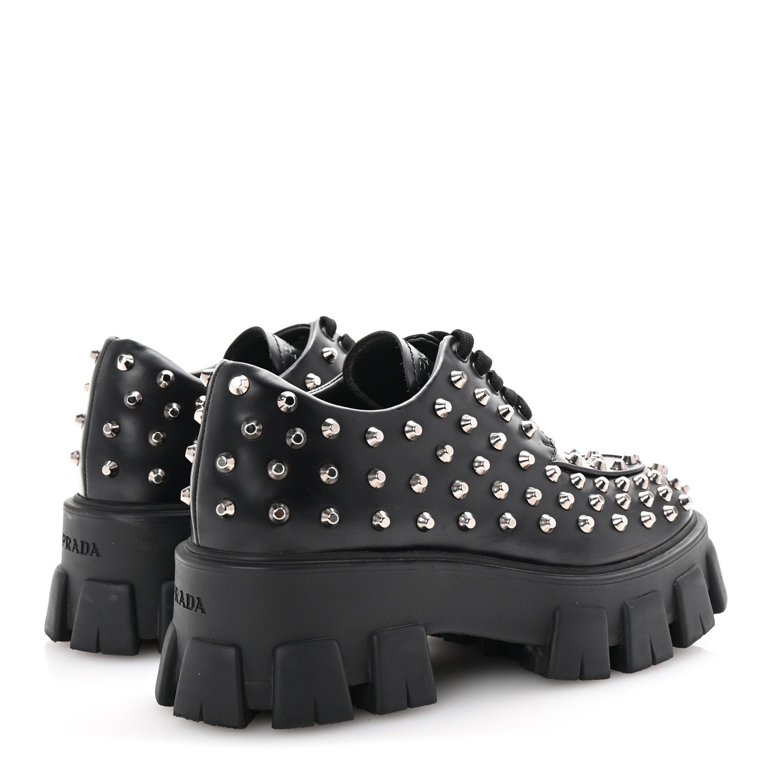 Prada Spazzolato Rois Studded Lace Up Monolith 55mm Derby Loafers 38 Black 5 of 9