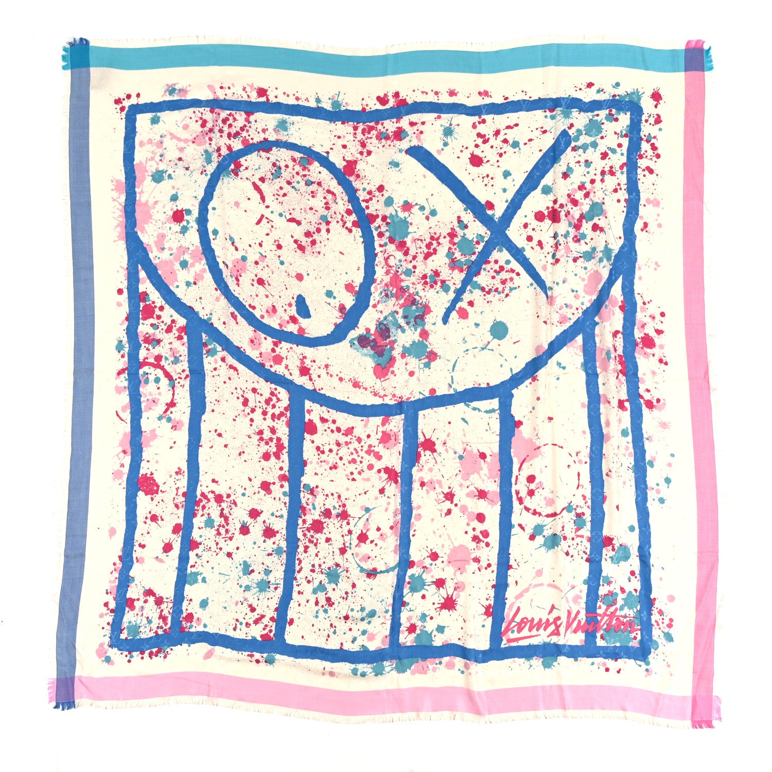 Louis Vuitton Wool Silk Monogram Mr. A Shawl Pink Blue 1 of 3