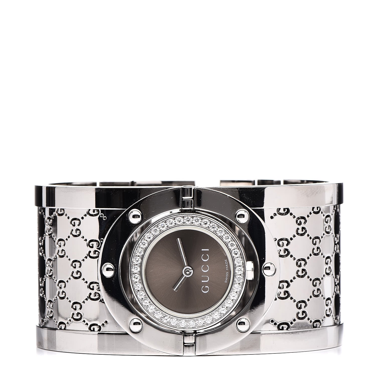 Gucci Stainless Steel Diamond Bezel 33mm Twirl Quartz Watch Brown 3 of 6