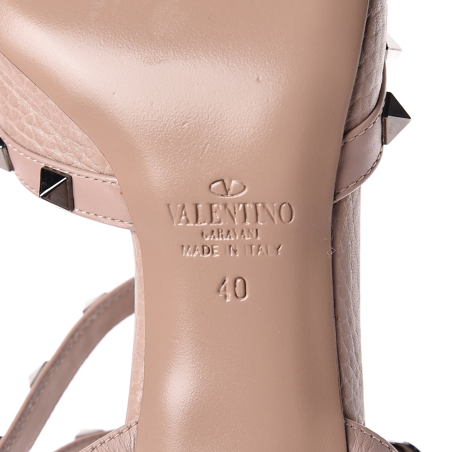 Valentino Garavani Pebbled Calfskin Rockstud Ankle Strap Low Heel Pumps 40 Poudre 7 of 8