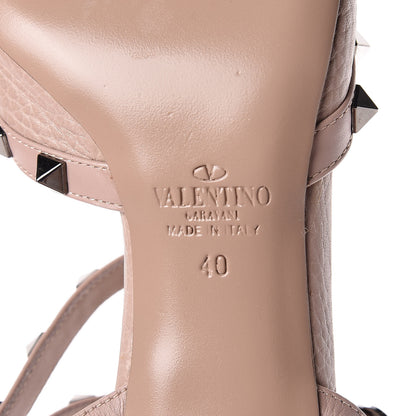 Valentino Garavani Pebbled Calfskin Rockstud Ankle Strap Low Heel Pumps 40 Poudre 7 of 8