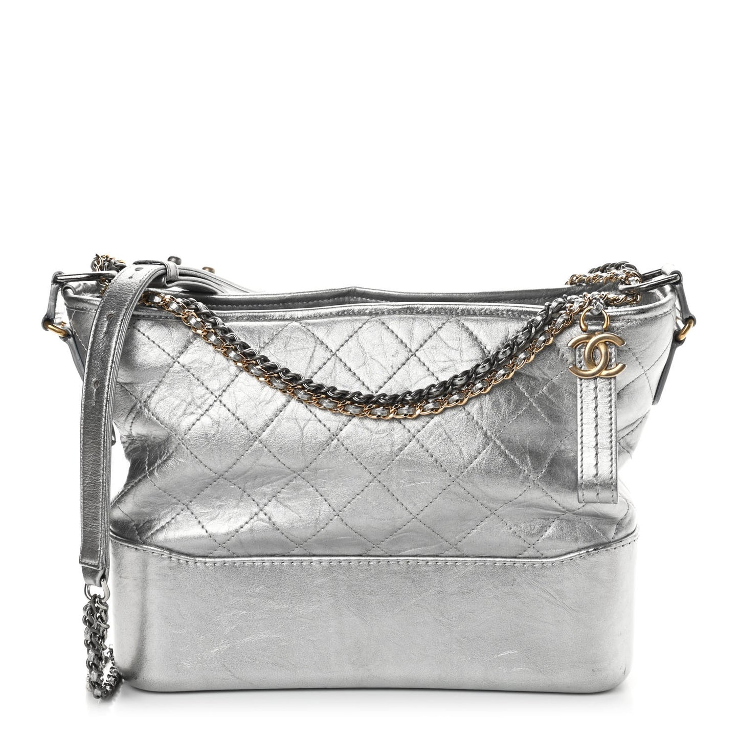 Metallic Lambskin Calfskin Quilted Medium Gabrielle Hobo Silver