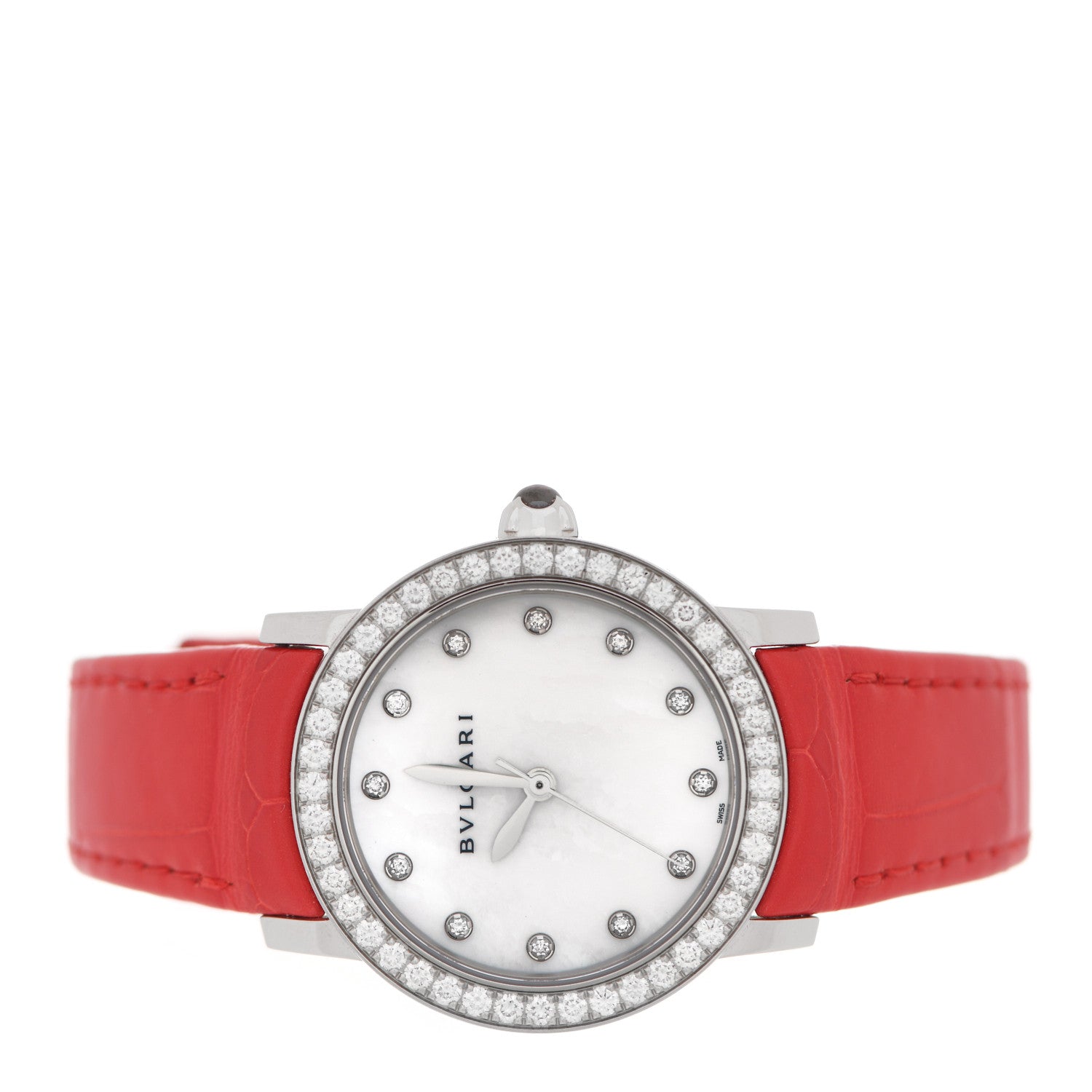 Bulgari BVLGARI Stainless Steel Alligator Diamond Bezel Mother of Pearl 33mm Lucea Automatic Watch 2 of 5