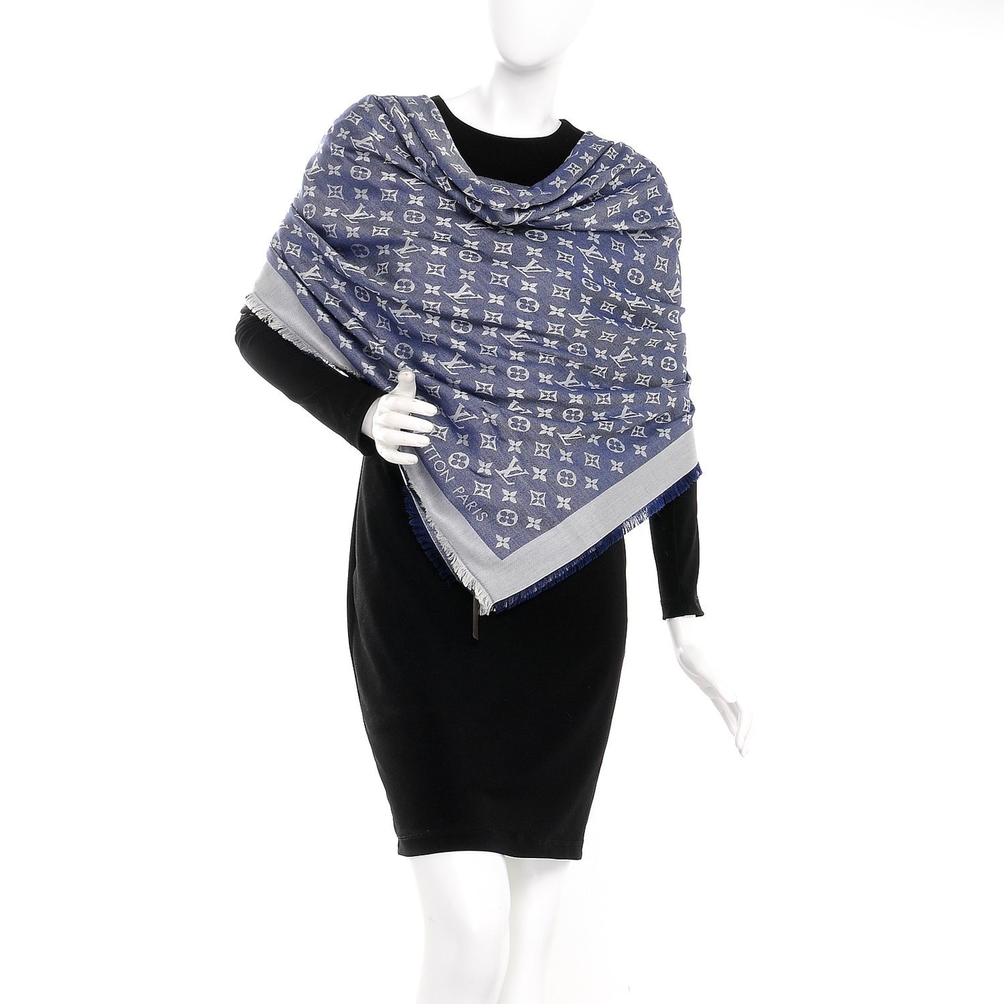 Silk Wool Monogram Denim Shawl Blue