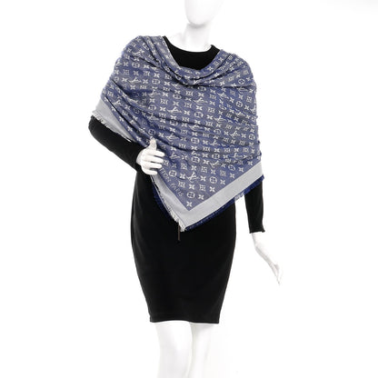 Louis Vuitton Silk Wool Monogram Denim Shawl Blue 2 of 4