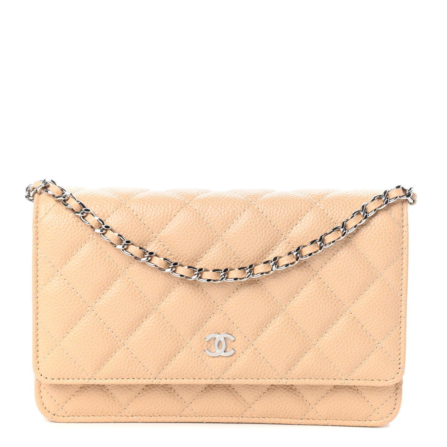 Caviar Quilted Wallet On Chain WOC Beige