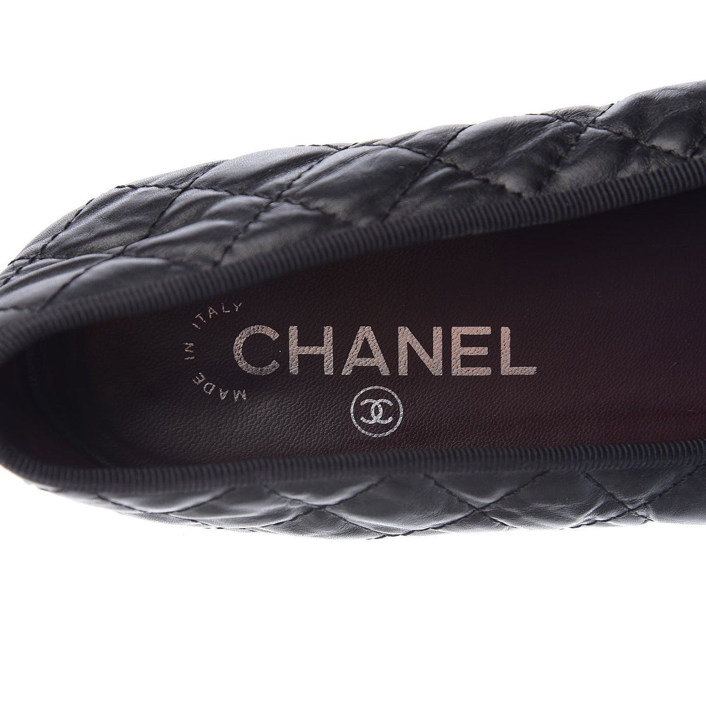 Aged Calfskin Quilted Cap Toe Ballerina Flats 41 Black