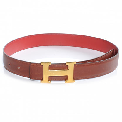Hermes Box Reversible Constance 32mm H Belt 76 Rouge H and Rouge Vif 1 of 6