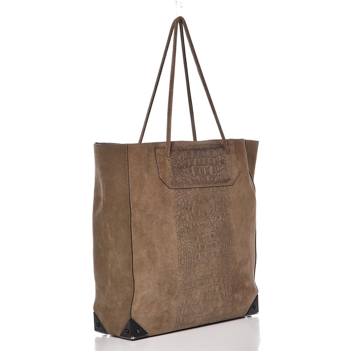 Suede Crocodile Embossed Prisma Skeletal Tote Bag Brown