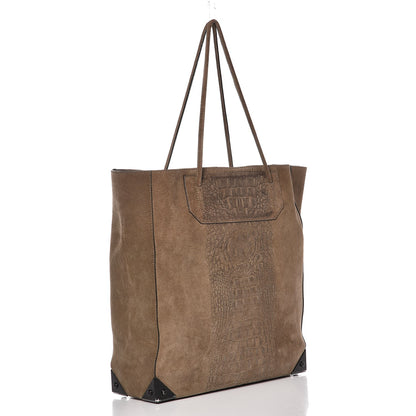 Alexander Wang Suede Crocodile Embossed Prisma Skeletal Tote Bag Brown 4 of 14