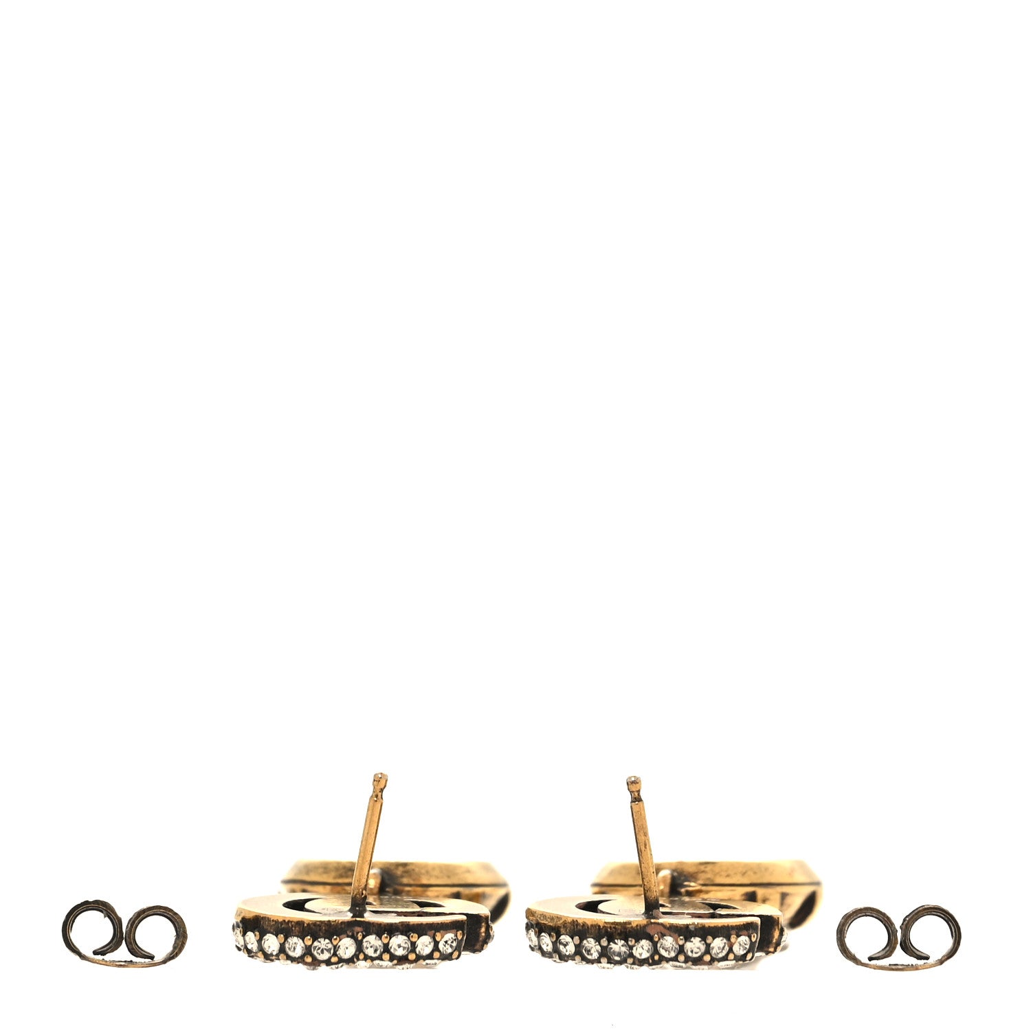 Gucci Metal Crystal Double G Drop Earrings Aged Gold 3 of 4