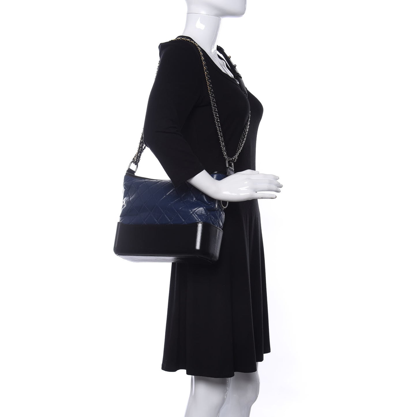 Aged Calfskin Quilted Medium Gabrielle Hobo Navy Black