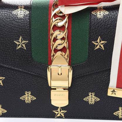 Gucci Textured Calfskin Bee Star Print Small Sylvie Shoulder Bag Black 11 of 11