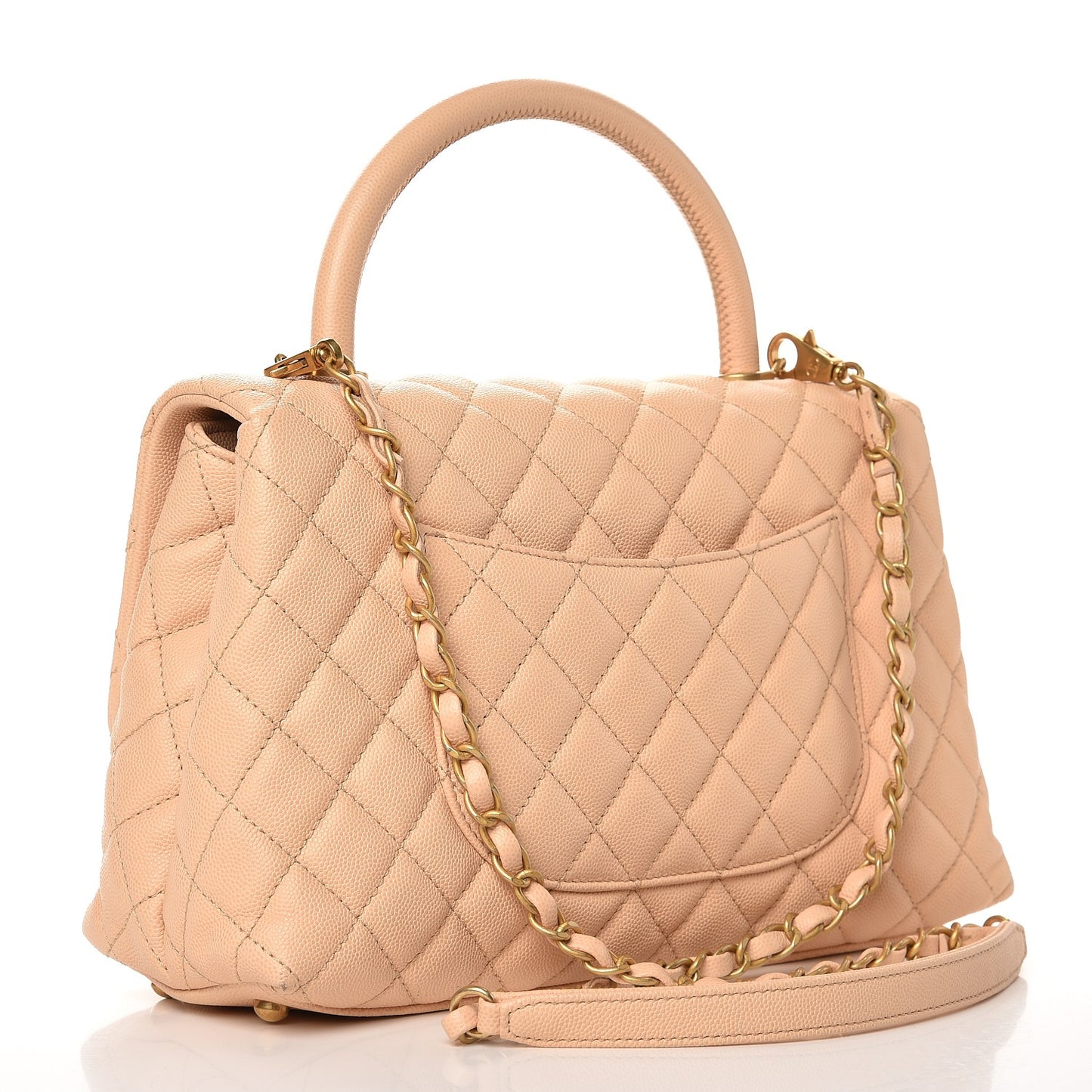 Caviar Quilted Small Coco Handle Flap Light Beige