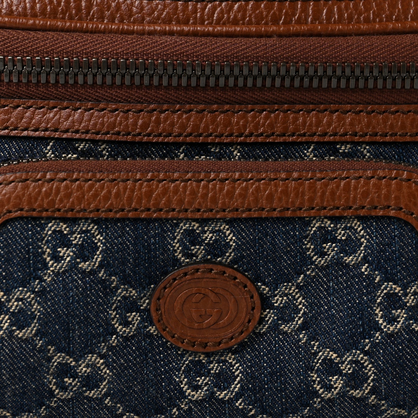 New Denim GG Monogram Dollar Calfskin Web Retro Interlocking G Belt Bag Blue Tea Cuir Epilog