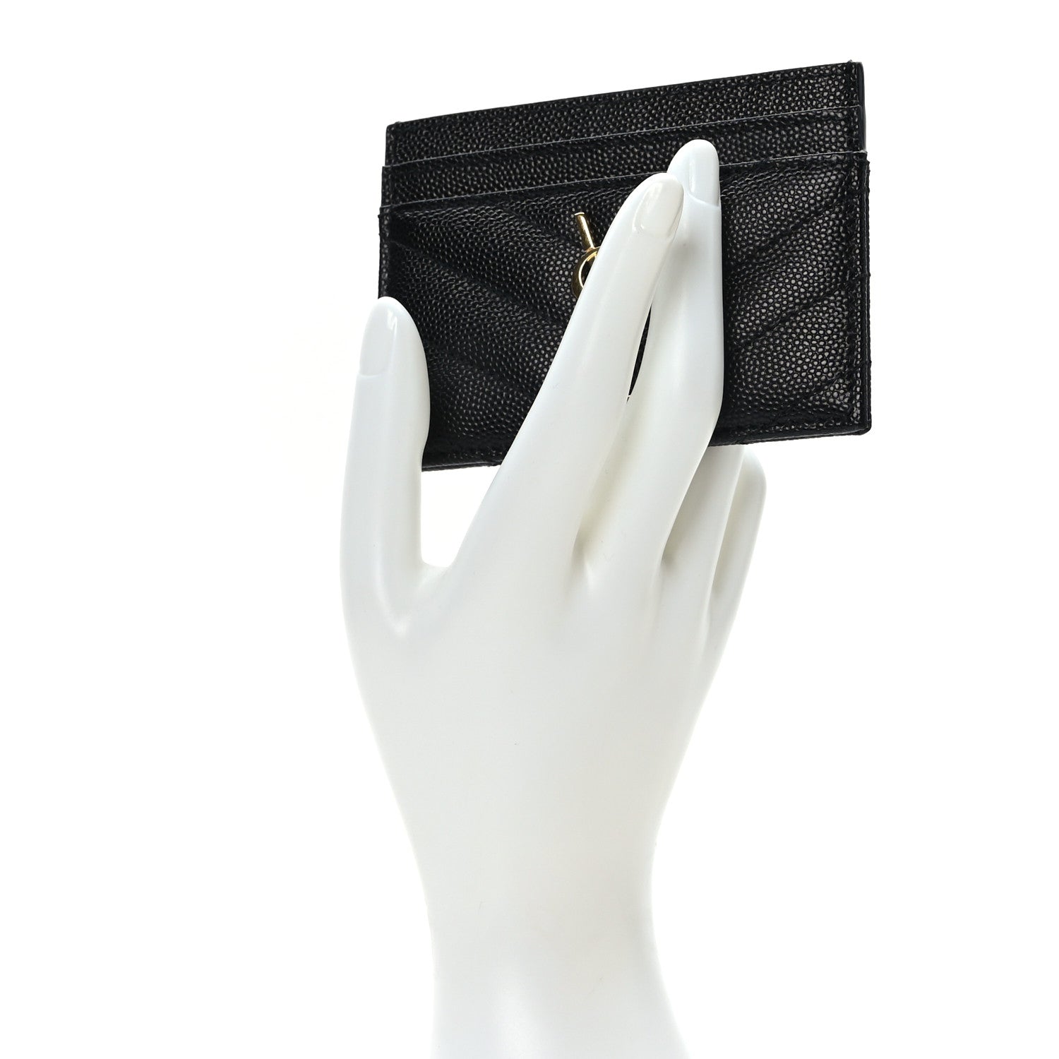 Saint Laurent Grain De Poudre Matelasse Chevron Monogram Credit Card Case Black 2 of 7