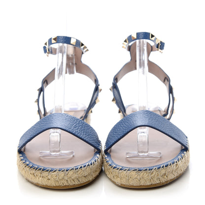Valentino Garavani Grained Calfskin Rockstud Ankle Strap Espadrille Flat Sandals 41 Baltique 2 of 12