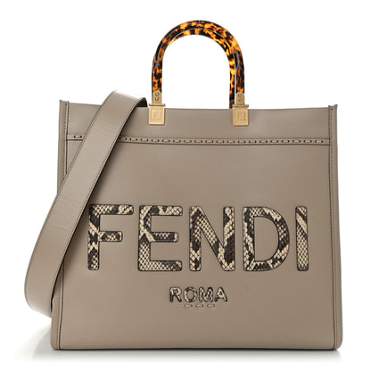 Fendi Vitello King Plexiglass Elaphe Python Print Logo Medium Fendi Sunshine Shopper Tote Nuvola Daisy Roccia 1 of 9