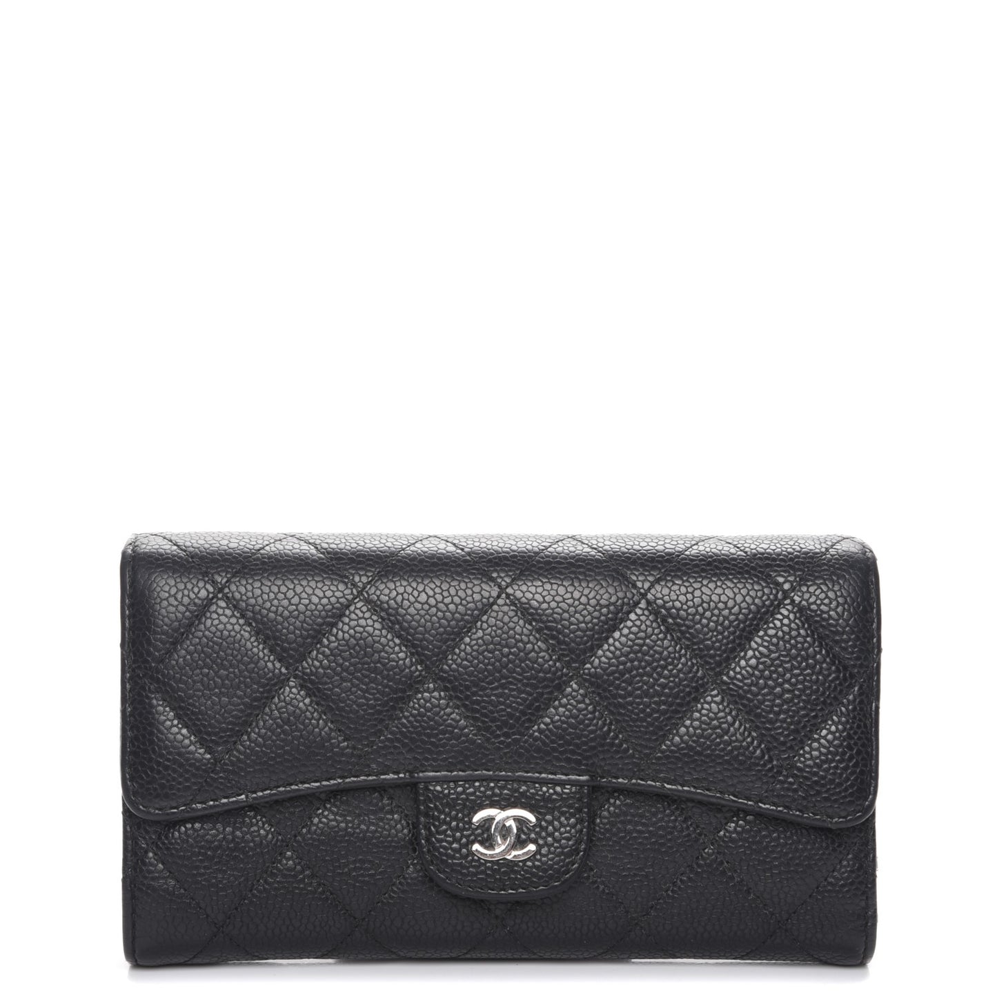Caviar Quilted Long Flap Wallet Black