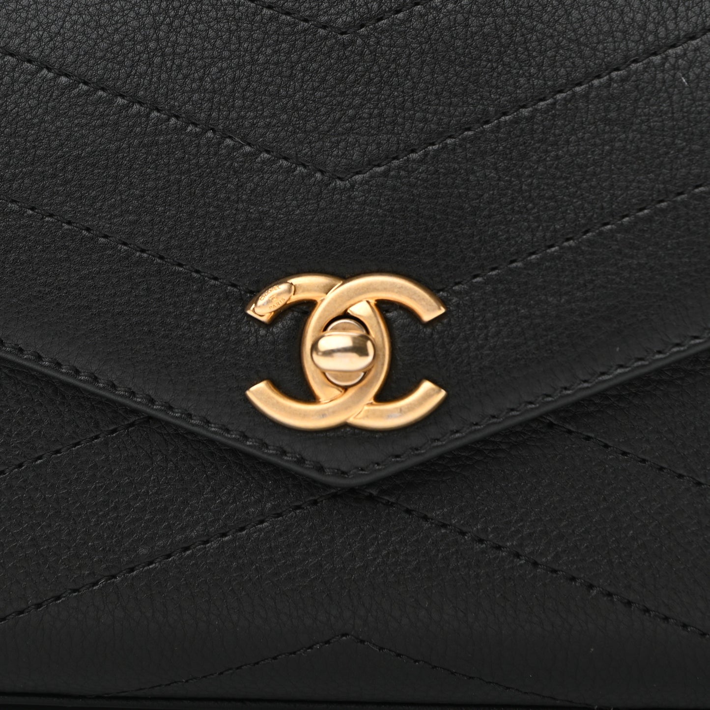 Calfskin Chevron Stitched Coco Waist Bag Black
