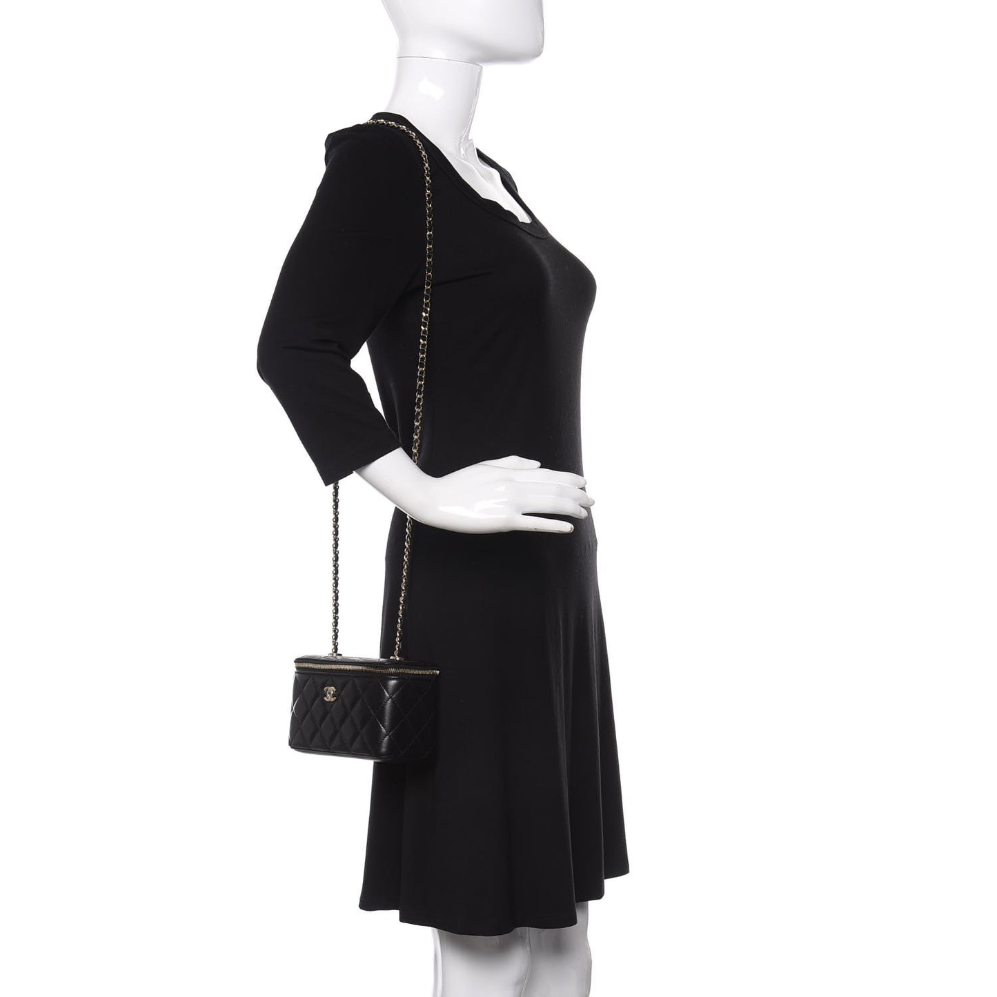 Lambskin Quilted Trendy Small Vanity Case With Chain Black