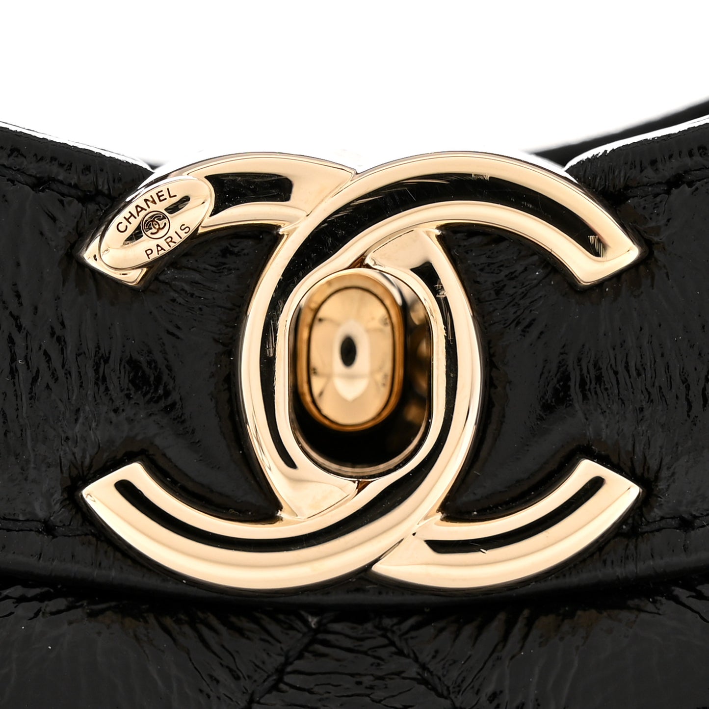Shiny Crumpled Calfskin Quilted Mini 31 Shopping Bag Black