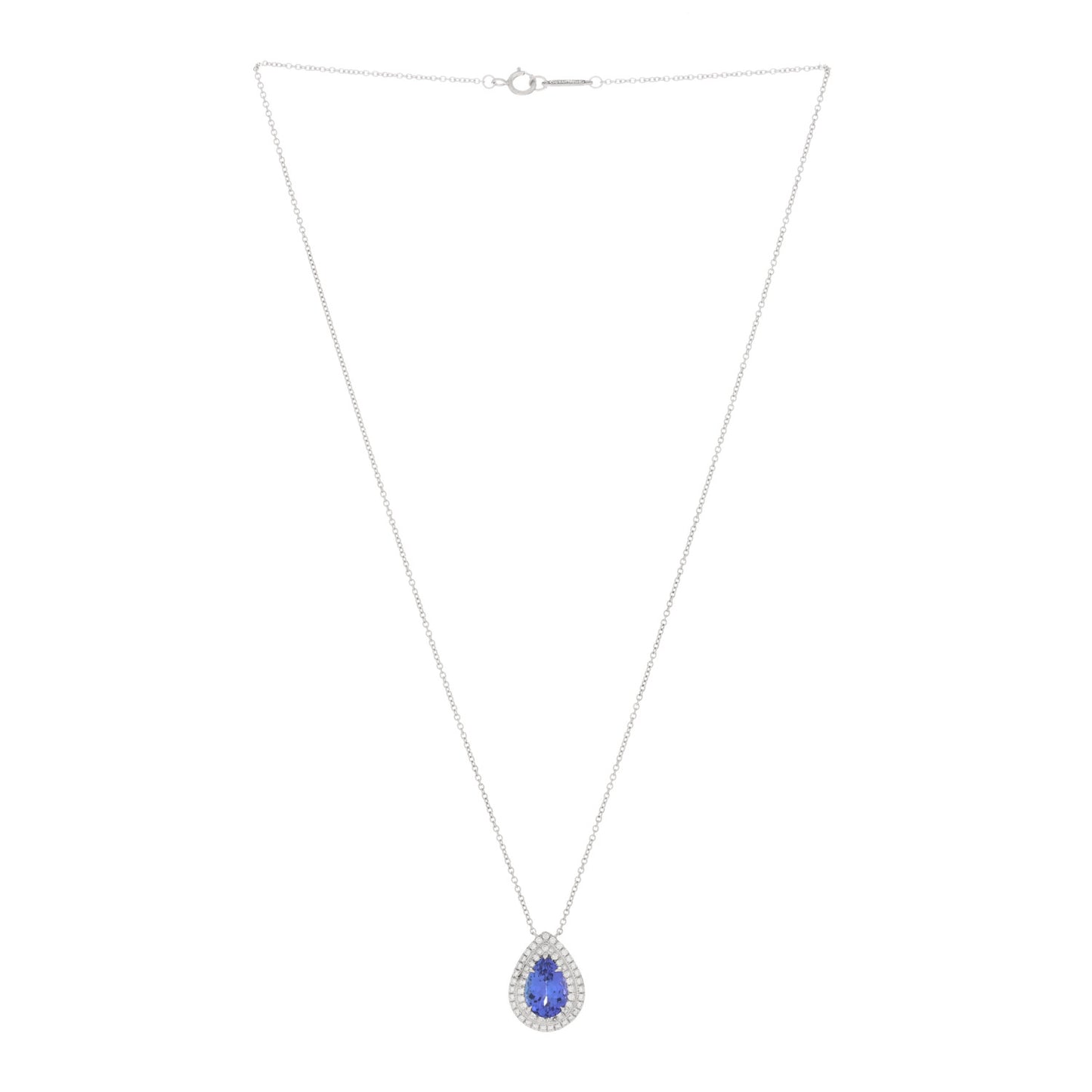Platinum Diamond Tanzanite Pear Shaped Soleste Pendant Necklace