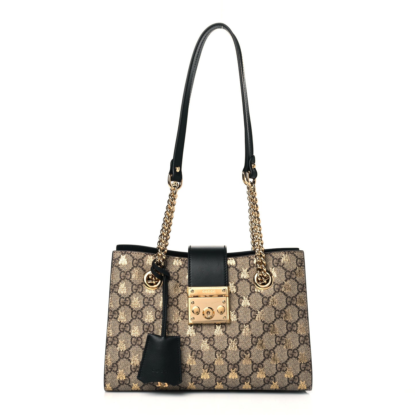 GG Supreme Monogram Bees Small Padlock Tote Beige Oro Black