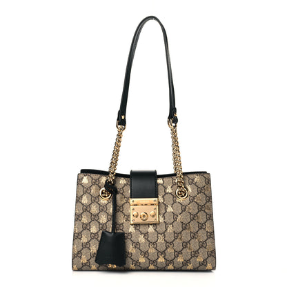 Gucci GG Supreme Monogram Bees Small Padlock Tote Beige Oro Black 1 of 11