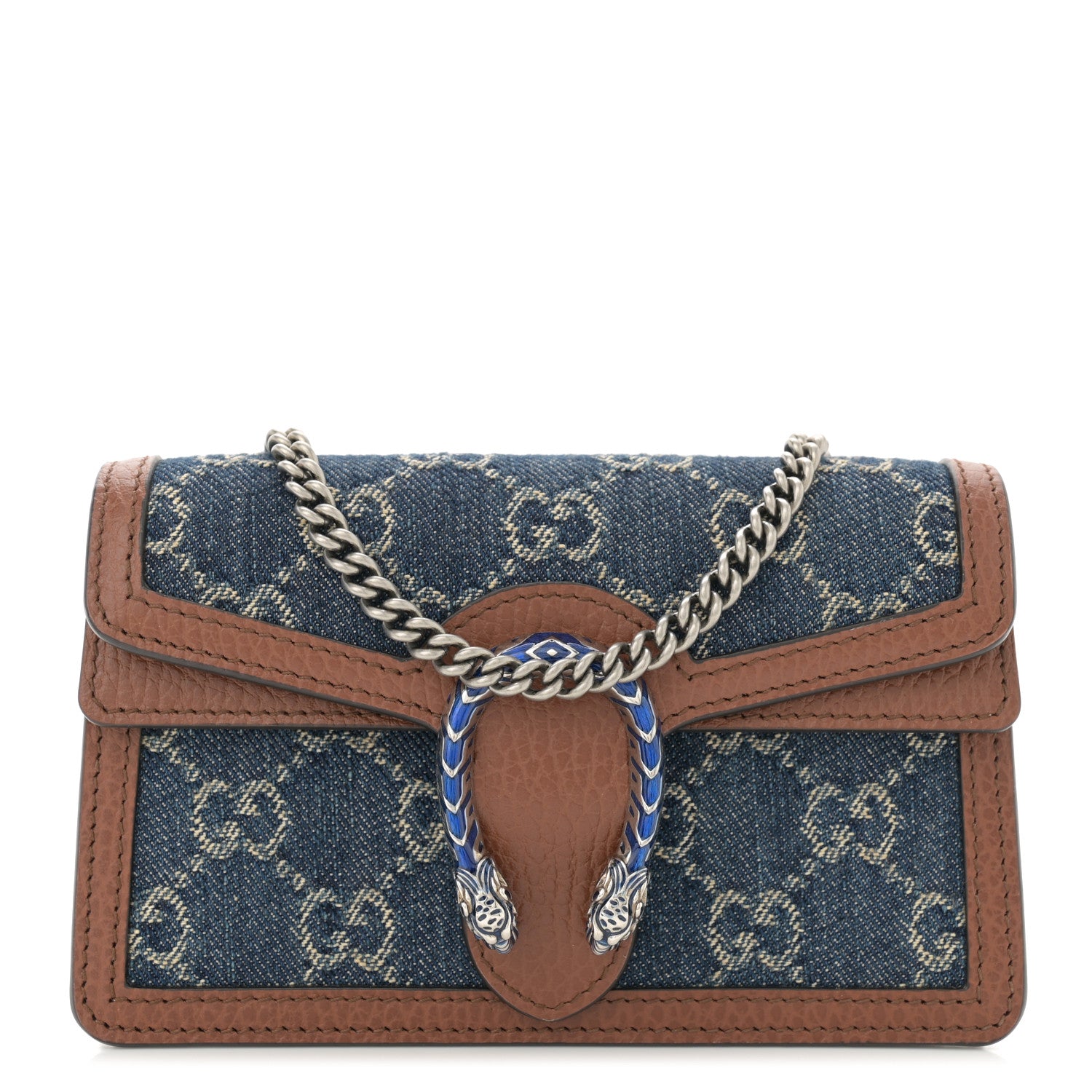 Gucci New Denim GG Monogram Dollar Calfskin Enamel Super Mini Dionysus Shoulder Bag Blue Tea Cuir Epilog Electric Blue 1 of 10