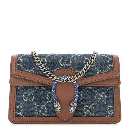 Gucci New Denim GG Monogram Dollar Calfskin Enamel Super Mini Dionysus Shoulder Bag Blue Tea Cuir Epilog Electric Blue 1 of 10