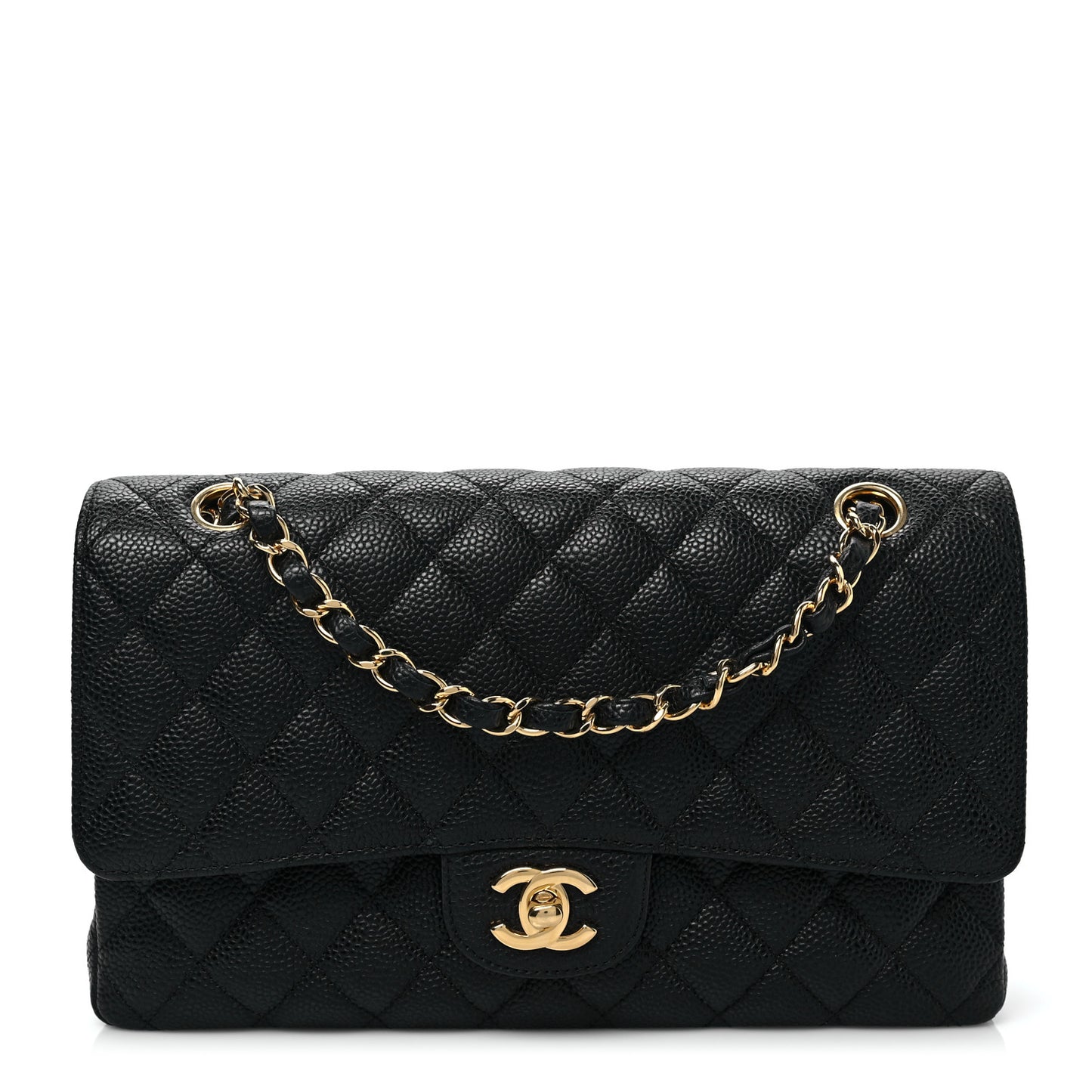 Caviar Quilted Medium Double Flap Black