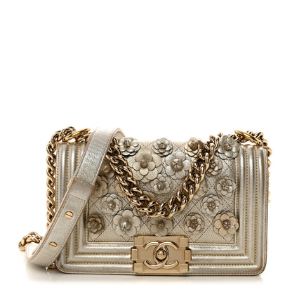 Chanel Metallic Calfskin Quilted Camellia Small Boy Flap Gold 1 of 18