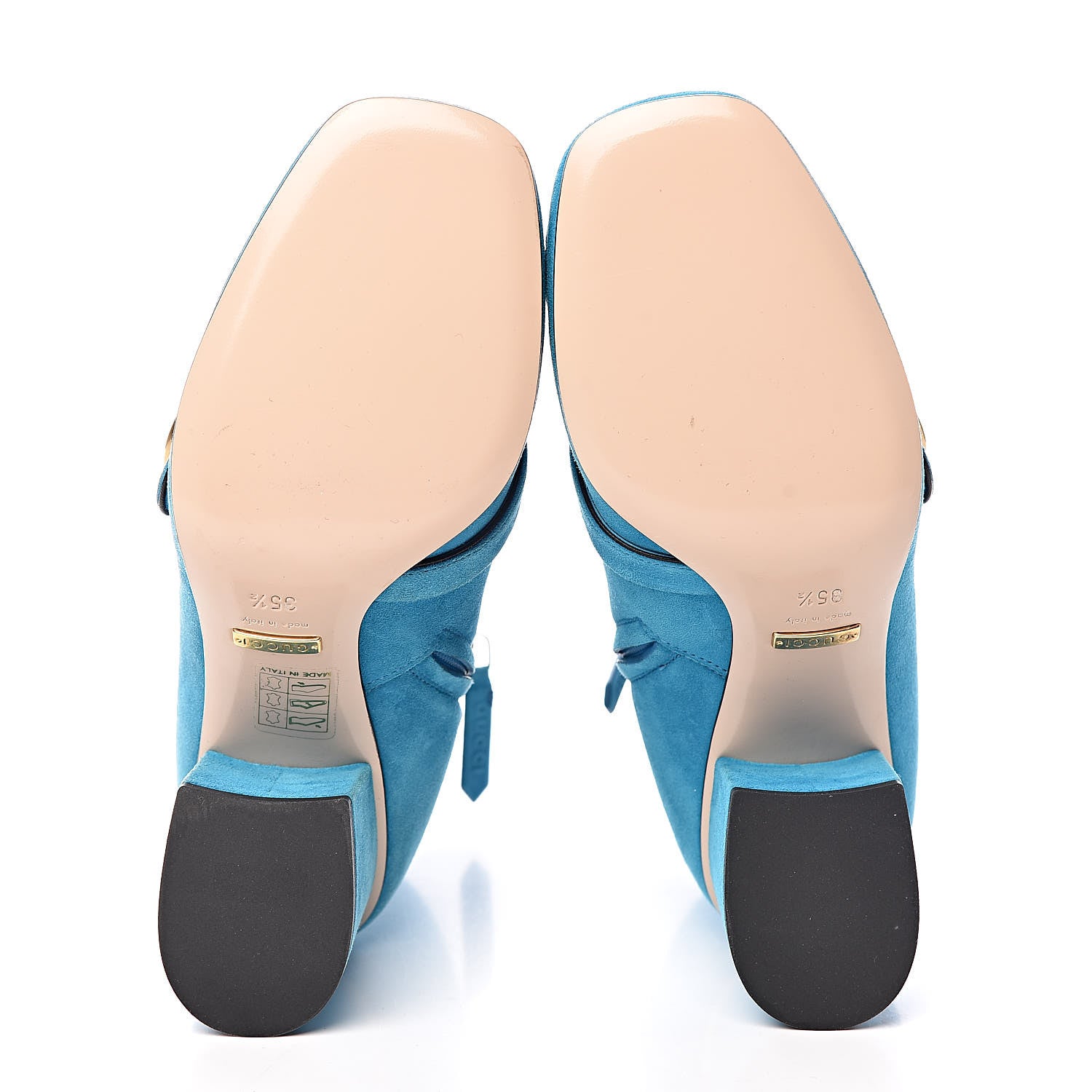 Gucci Kid Scamosciato GG Marmont Fringe 75mm Ankle Boots 35.5 New Bright Turquoise 5 of 12