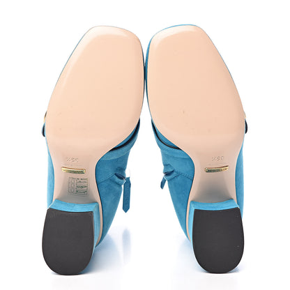 Gucci Kid Scamosciato GG Marmont Fringe 75mm Ankle Boots 35.5 New Bright Turquoise 5 of 12