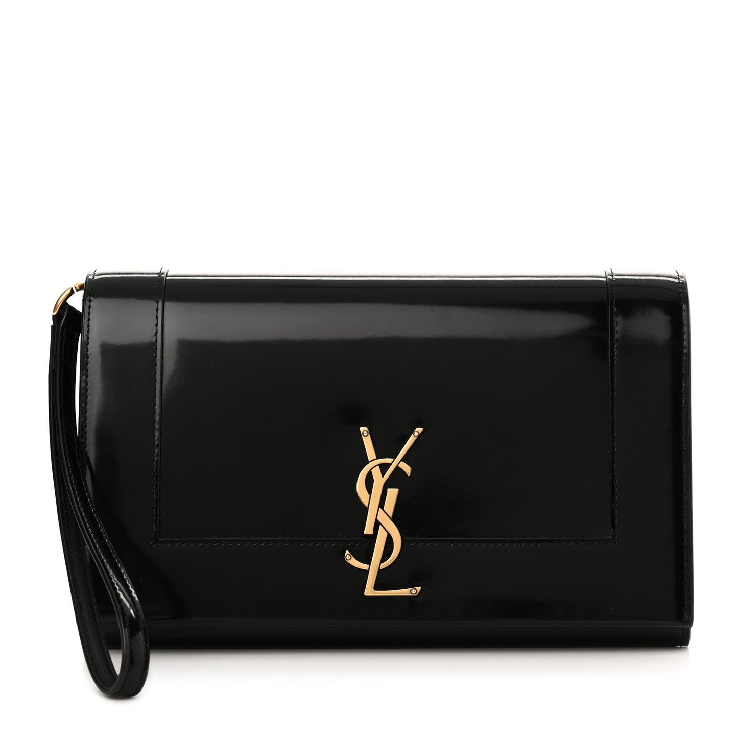 Lambskin Patent Monogram Cassandre Clasp Flap Pouch Black