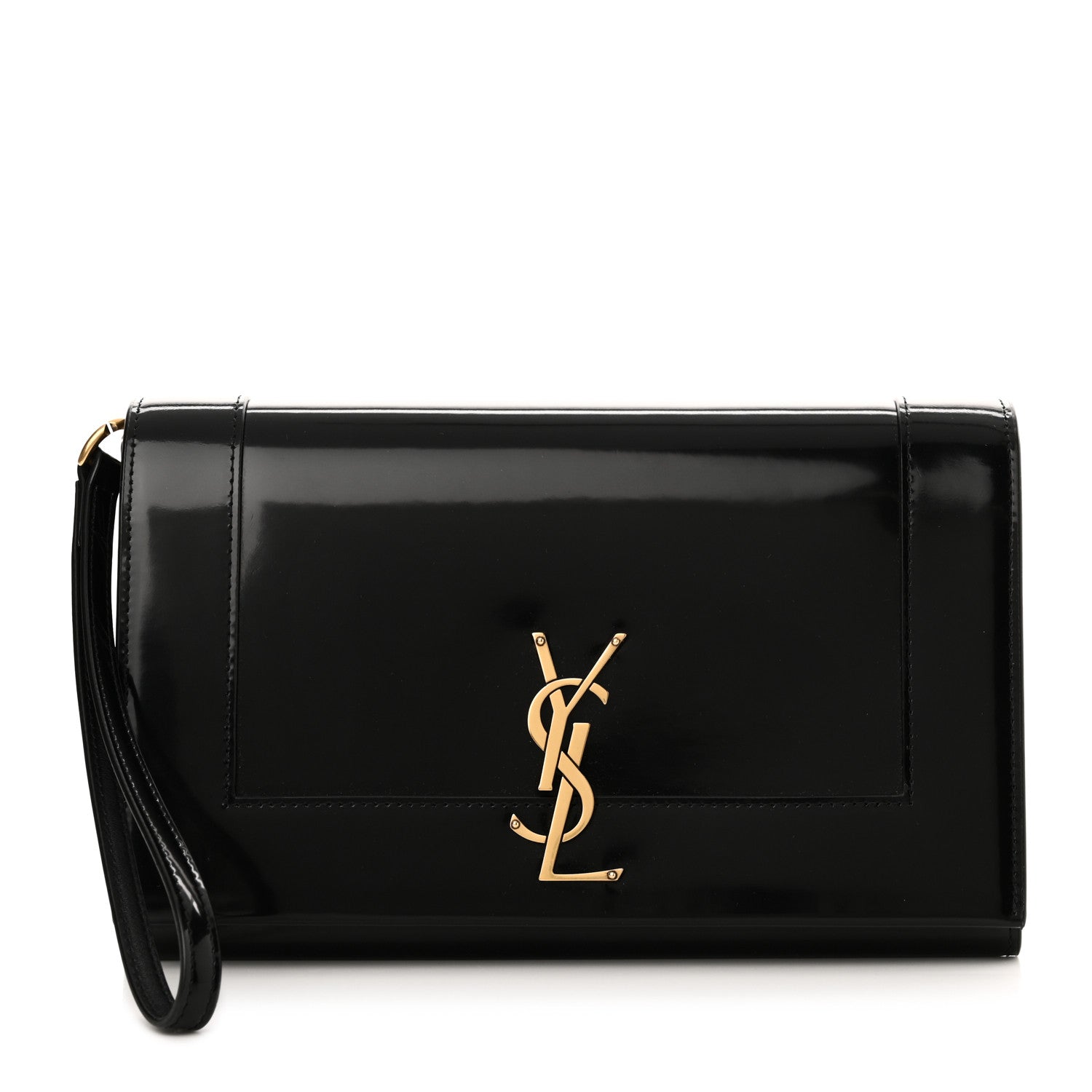 Saint Laurent Lambskin Patent Monogram Cassandre Clasp Flap Pouch Black 1 of 10