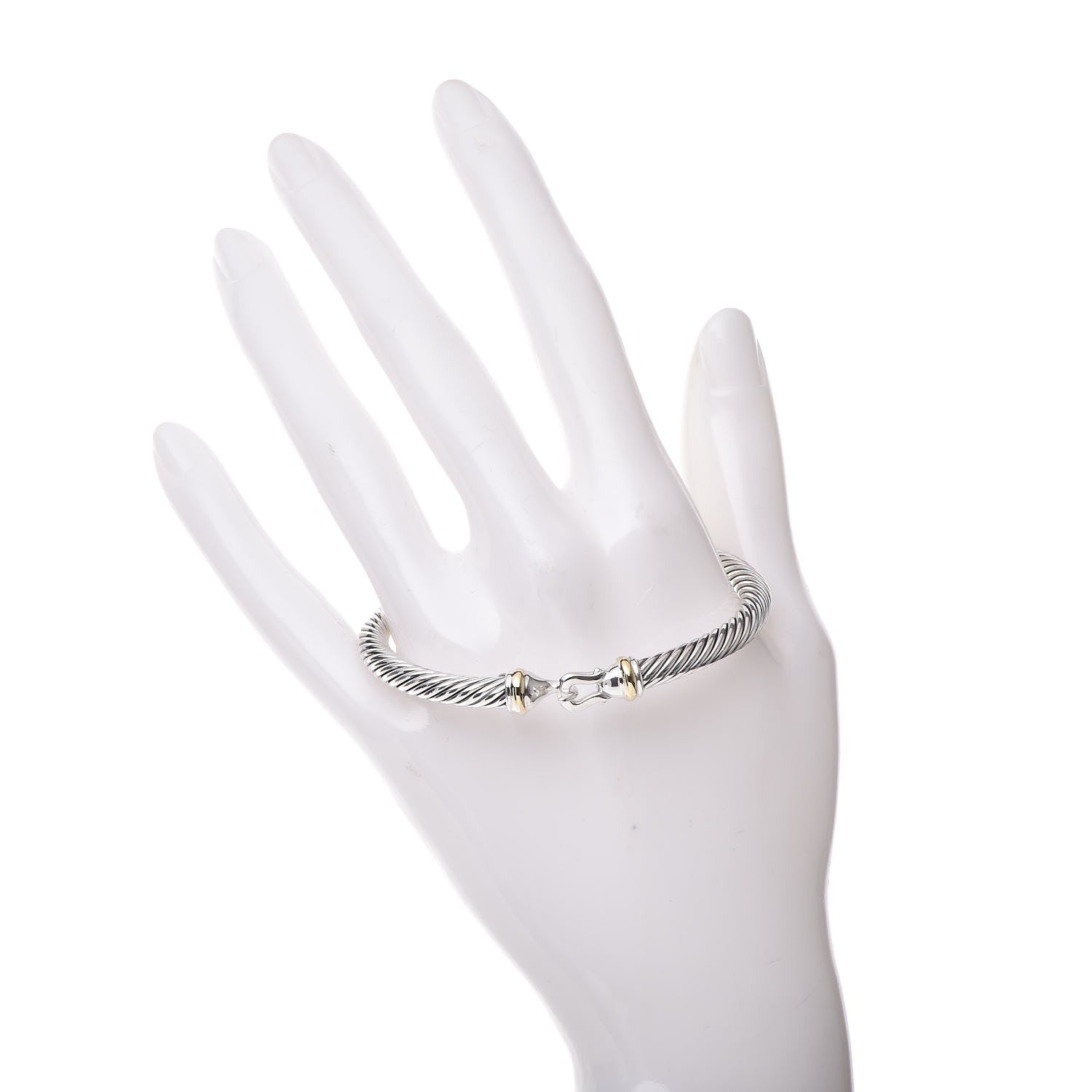 David Yurman Sterling Silver 18K Yellow Gold 5mm Cable Classic Buckle Bracelet 2 of 5