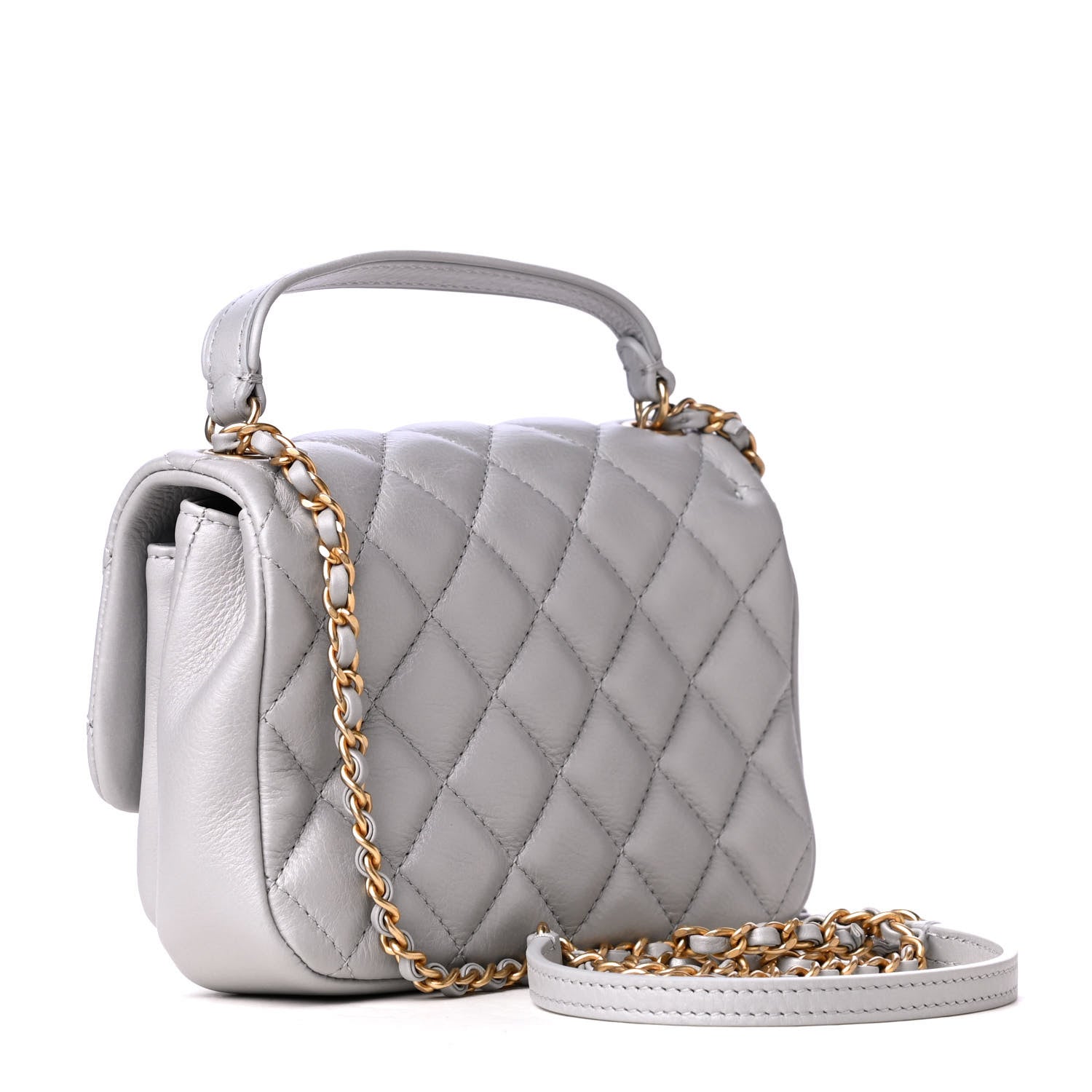 Chanel Calfskin Quilted Top Handle Flap Light Grey 2 of 4