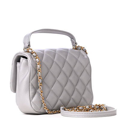 Chanel Calfskin Quilted Top Handle Flap Light Grey 2 of 4